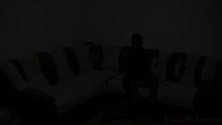 Louise, into a hot black encasement with slutty high heels