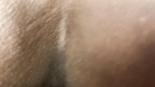 Rubbing my wang on my wife's priceless-looking black cunt while watching tv