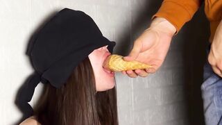 ICE CREAM GAME. StepSis getting a Huge EJACULATION on her Face during the Taste Game. Oral job