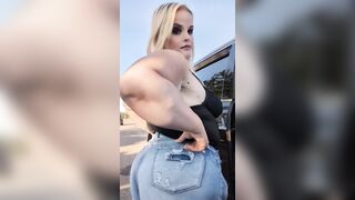 Flashing BIG TITTIES SMOKIN' MILF BENDING OVER IN THE PUBLIC PARKING LOT