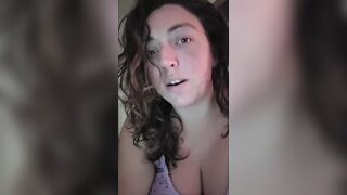 BBW lets her big boobs hang while water drips down from 'em