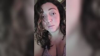 BBW lets her big boobs hang while water drips down from 'em
