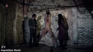 Hanging at the wall with her legs spread wide apart the female prisoner is made hawt by lashes (preview)