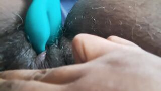 BBW Ebony teases cunt with toy and cums