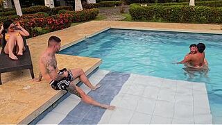 Her Friend Got Jealous When She Saw Her With two Huge Cocks in the Pool