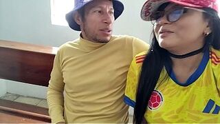 A Colombian Latin hottie meets a chap at church where they are praying to the saint. This honey makes advances towards him, and the guy takes her home to have sex.