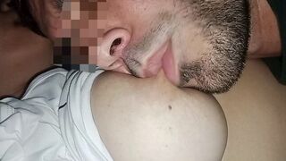 Sucking my wife's nipples through her clothes, I can't get over my addiction to her big natural bazookas
