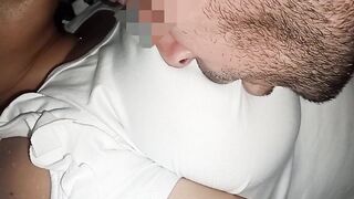 Sucking my wife's nipples through her clothes, I can't get over my addiction to her big natural bazookas