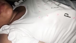 Sucking my wife's nipples through her clothes, I can't get over my addiction to her big natural bazookas