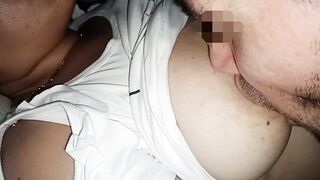 Sucking my wife's nipples through her clothes, I can't get over my addiction to her big natural bazookas