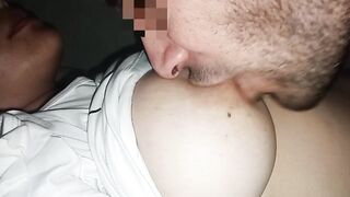 Sucking my wife's nipples through her clothes, I can't get over my addiction to her big natural bazookas