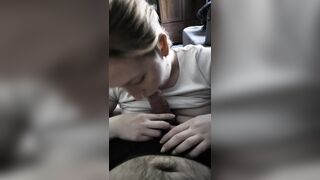 Golden-haired amateur teasing and deepthroating a hard jock