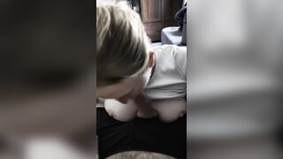 Golden-haired amateur teasing and deepthroating a hard jock