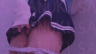 A sexually excited student masturbates in the hallway, believing no one can sees her undreessing