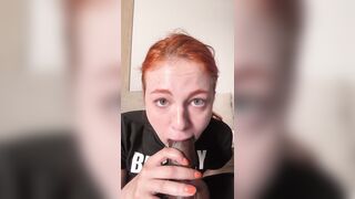 Redhead in black crop top and big sex-toy suck. Sub OF