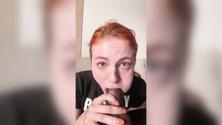 Redhead in black crop top and big sex-toy suck. Sub OF