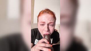 Redhead in black crop top and big sex-toy suck. Sub OF