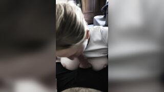 Golden-haired amateur teasing and deepthroating a hard shlong