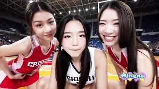 Epic NBA Finals Victory Celebration with Basketball Cheerleaders [AI Generated] Cheerleaders Banged on the Basketball Court in Front of Spectators