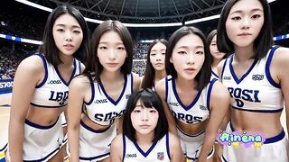 Epic NBA Finals Victory Celebration with Basketball Cheerleaders [AI Generated] Cheerleaders Banged on the Basketball Court in Front of Spectators