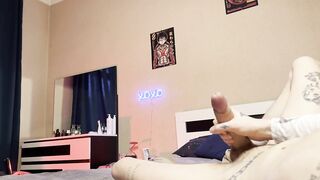 young Russian homo in sneakers jerks off big jock in front of the mirror and cums - Tima Lexikov