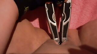 Play'n mechanic w/ my clit w/ pliers, pinching clit and twat lips!!
