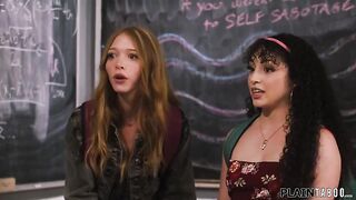Students Pixie Smalls and Myra Moans ask their tech teacher for help.Hes willing but want their twats in return.This chap bangs both petite teens in class