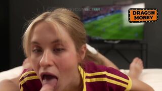 Wanna fuck me? Lustful Portugal fan in hawt jersey gets loaded with cum during football match!