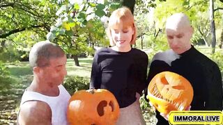 Hot Redhead Proves No Nut November Blows In Double Penetration trio