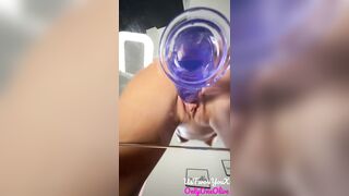 Double Penetration - tiny wife Olive Silva loves her new DP toy!