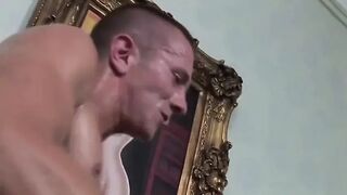 Old golden-haired slut gets to suck young chap's tool in advance of screwing