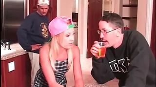 Enjoyable titted blonde wench duo in kitchen get hot screw from hard cocked dude