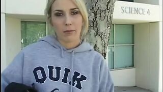 Golden-haired college gal gets her snatch sucked and banged by an aged man
