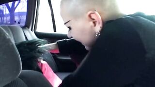 Shaved Head Playgirl Spreads Pierced Twat Oozing Cream