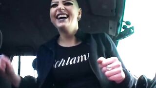 Shaved Head Playgirl Spreads Pierced Twat Oozing Cream