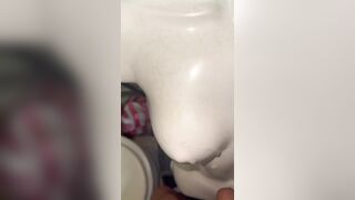 Amateur Spunk fountain on Mannequin Plastic Breasts - Massive Load