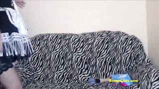 Naughty golden-haired in maid uniform outstanding deepthroat screw and cum in mouth