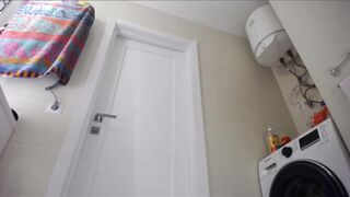 Fingering tight twat in pink costume