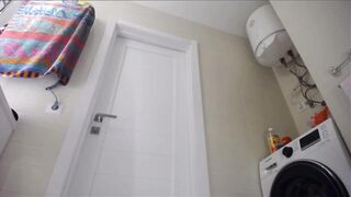 Fingering tight twat in pink costume