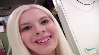 Golden-haired Cutie Jacks Off Oiled Stick