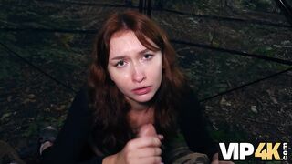 VIP4K. The Hunter Bangs a Red-Head in the Forest