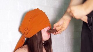 ICE CREAM GAME. StepSister with Big Lips is getting a Surprise CUMSHOT on her Face during the Taste Game