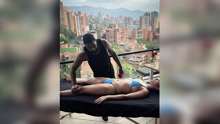 She receives an intimate romantic massage from her black friend