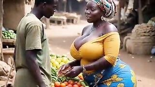 African sexy [AI - Generated] big melons big butt thick black naija lustful hawt older MILF ebony house wife drilled raw in the market square by her customer raw, no penis-sock
