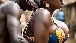 African sexy [AI - Generated] big melons big butt thick black naija lustful hawt older MILF ebony house wife drilled raw in the market square by her customer raw, no penis-sock