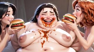 Bulky Ugly Thrall Covered in Food - Abused by Beautiful Mistresses