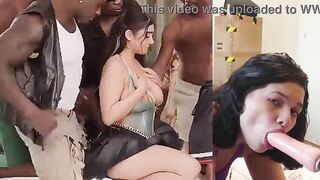 A charming hotty is screwed by several men.