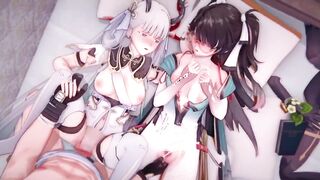 Wuthering Waves - 3-some of Zhezhi & Jinhsi Passionate Sex with Rover - 3D Comics Animation