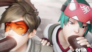 Tracer & Kiriko - Big Black Wang Sloppy Oral pleasure-job & Cowgirl 3D Animation