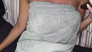 She suck my rod after showering and I filled her mouth with goo